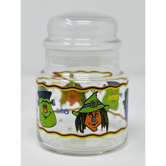 Vtg Halloween Libbey Halloween Glass Canister Candy Jar W/ Lid - Picture 2 of 5